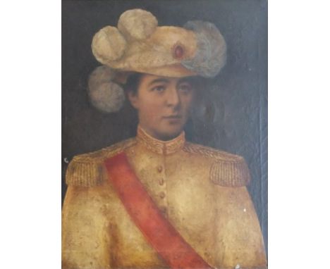 ENGLISH SCHOOL "Eastern Dignitry wearing white tunic with red sash and yellow epaulettes and plumed hat with central red jewe