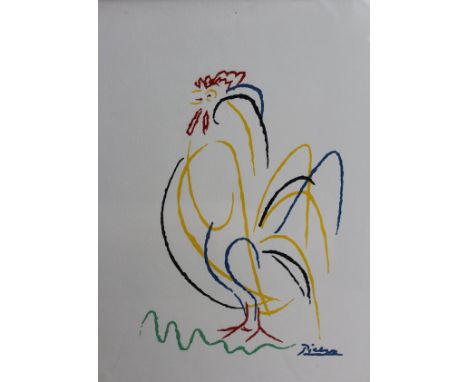 AFTER PABLO PICASSO (1881-1973) " Le gout du bonheur : rooster", chromolithograph, unsigned, 40 cm x 32.5 cm, and another "Le