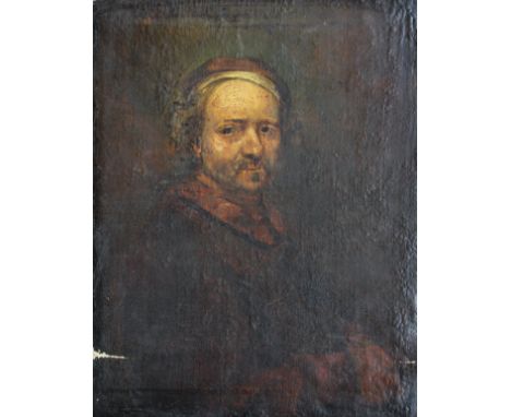 AFTER REMBRANDT HARMENZ VAN RIJN "A self portrait of Rembrandt", oil on canvas, unsigned