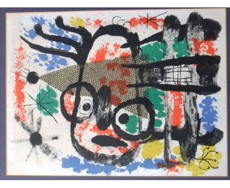AFTER JOAN MIRO (1893-1983) "The Fantastics", composition with face in primary colours, green and black on white, lithograph,
