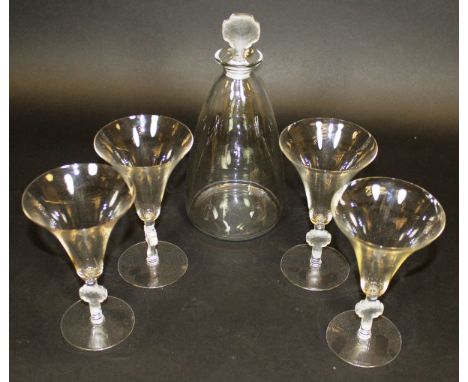 A Lalique "Barr" decanter and four glasses, decanter 25.5 cm high (including stopper) CONDITION REPORTS Some light general we