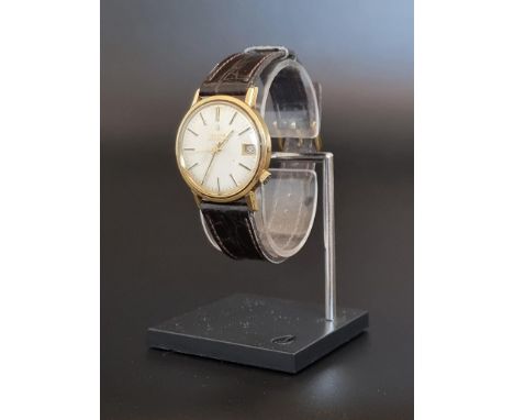 A circa 1970 Bulova Accutron gold plated wristwatch, 33mm, with Cal. 2181 tuning fork movement, on a replacement leather stra