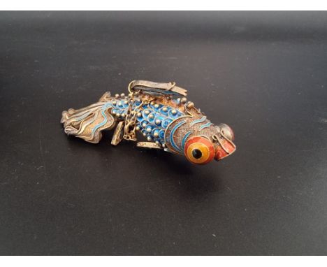 A Chinese articulated silver gilt and cloisonné enamel koi carp pendant, stamped silver, 8.5cm, boxed. 