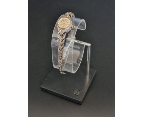 A Regency marcasite manual wind ladies wristwatch, 16mm, stamped 925. 