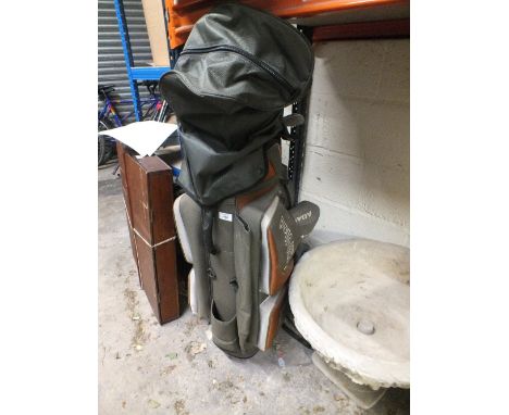 A PING GOLF CADDY BAG TOGETHER WITH CLUBS