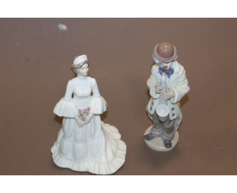 A LLADRO CLOWN TOGETHER WITH A COALPORT LADY  (2)