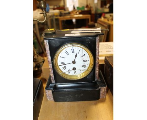 A SLATE & MARBLE MANTEL CLOCK  A/F
