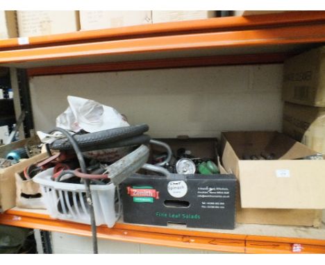 SIX BOXES OF VINTAGE BIKE PARTS & ACCESSORIES TO INC A SELECTION OF PUMPS INC GRESHAM FLYER, PHILLIPS AND APEX INFLATYOR EXAM