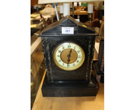 A SLATE &amp; MARBLE MANTEL CLOCK