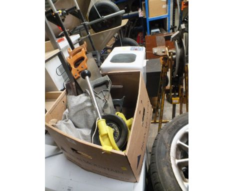 A BOX OF HAND TOOLS TO INCLUDE A WATER PUMP