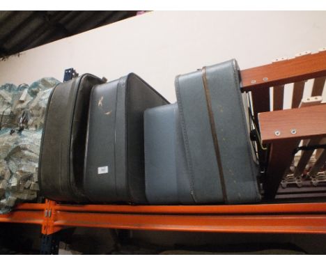 FOUR VINTAGE SUITCASES - BLUE & GREY