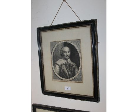 A FRAMED & GLAZED ENGRAVING PORTRAIT OF A GENTLEMAN AFTER VAN DYCK
