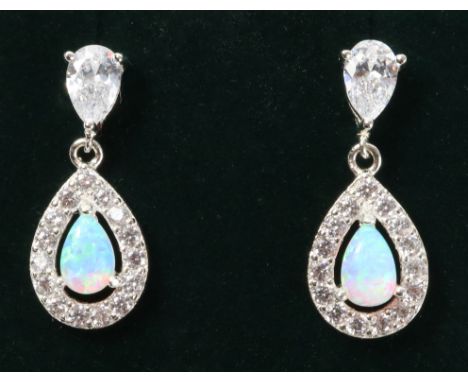 Pair of opal dress pendant ear-rings stamped 925   Condition Report   Click here for further images, condition, auction times