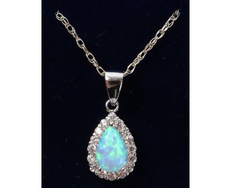 Opal dress pendant necklace stamped 925   Condition Report   Click here for further images, condition, auction times & delive