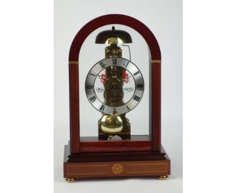 Sewills of Liverpool arched mantel clock, mahogany and glazed case, skeleton movement striking on bell, H30cm   Condition Rep