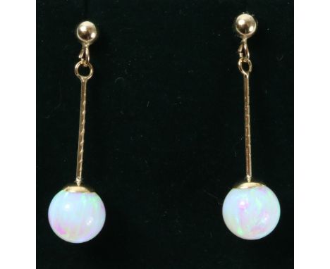 Pair opal drop ear-rings stamped 375   Condition Report   Click here for further images, condition, auction times & delivery 