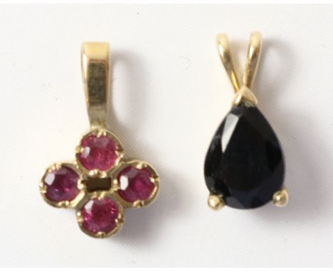 Ruby pendant hallmarked 9ct and a sapphire pendant   Condition Report   Click here for further images, condition, auction tim