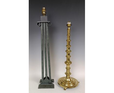 A brass lamp base, another in the form of a column, a set of six wine glasses, a cut glass bowl and assorted glassware, a Chi