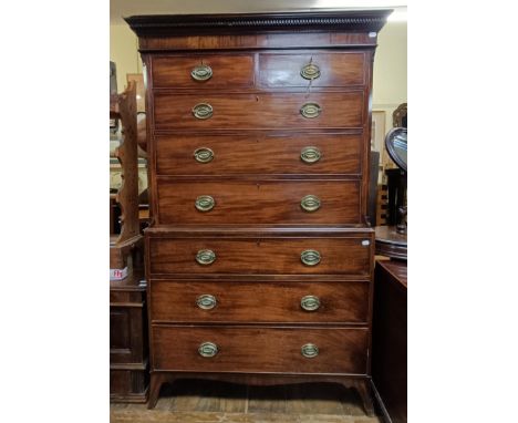 A 19th century mahogany chest on chest, the top having two short and three long drawers, the base with three drawers, 196 x 1