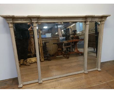 A painted triple overmantel mirror, with Corinthian column supports, 116 x 180 cm