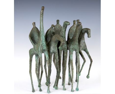 Werner Fenn, a large bronze group of horses and riders, 40 cm wide witha Galerie Schoninger letter dated 27/9/67, good condit