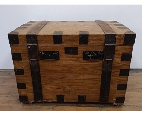 An oak and metal silver chest, 81 cm wide