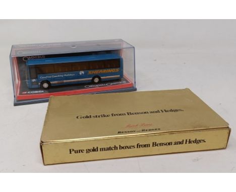 A Corgi limited edition bus, No 42712, other model cars, mostly boxed, assorted storage jars, Benson &amp; Hedges matches and