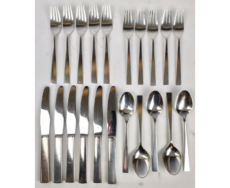 A Georg Jensen part canteen of silver cutlery, comprising ten forks, four spoons and six silver handled knives, weighable sil