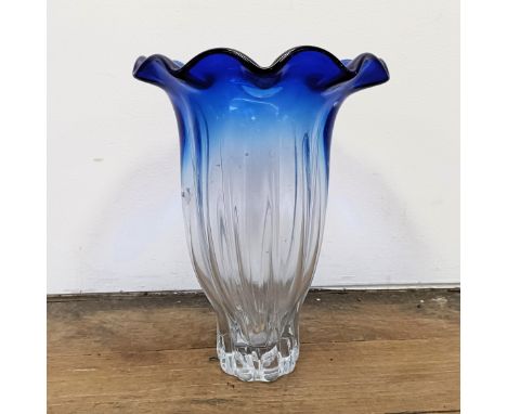 A blue and clear Art glass vase, 27 cm diameter