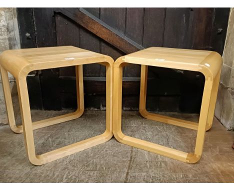 A pair of Bentwood square bedside tables, and an acrylic bedside table (3)Light wear, probably due to use, structurally sound