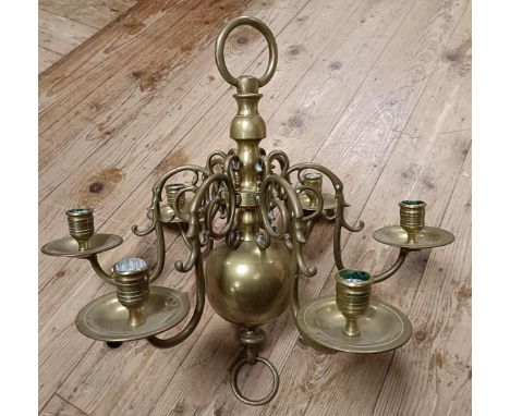 A brass Dutch style six branch chandelier, 45 cm diameter (box)