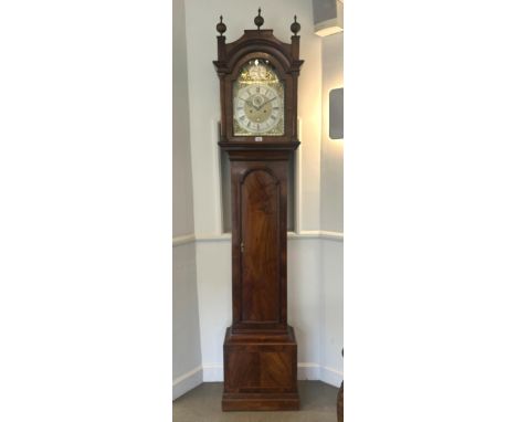 A longcase clock, the 27 cm arched square brass dial signed Robt Hodgkin, London, with a silvered chapter ring, subsidiary se