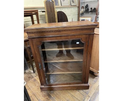 A mahogany glazed bookcase, 82 cm wide, a teak trolley, and two chairs (4)