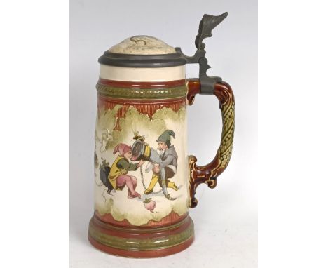 A G F Schutzt novelty stein, decorated gnomes and insects, 20 cm high