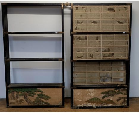 A pair of Japanese screens, each panel 171 x 93 cmIn need of restoration