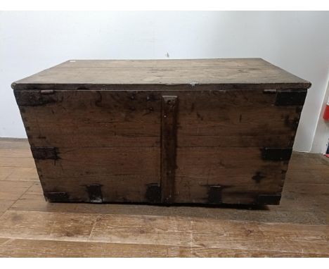 An oak and metal bound chest, 112 cm wide