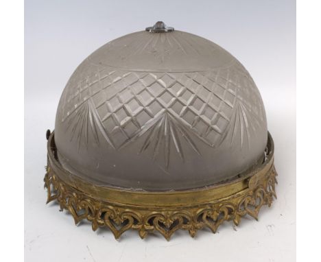 A cut glass and gilt metal mounted domed ceiling light, 32 cm diameter