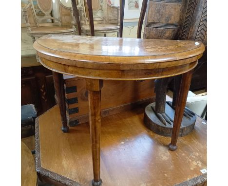 A walnut demi-lune folding card table, 90 cm wide