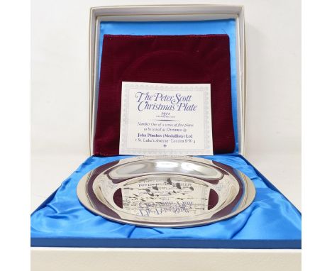 A Sir Peter Scott silver&nbsp;collectors Christmas plate, London 1971, 6.1 ozt, boxed with a certificate Provenance: Sold on 