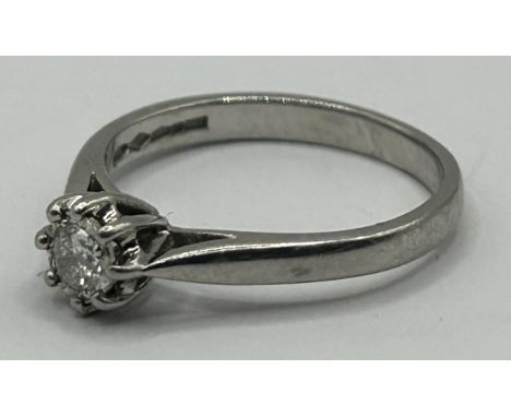 A platinum and solitaire diamond ring, ring size H Diamond: 0.25 approx.