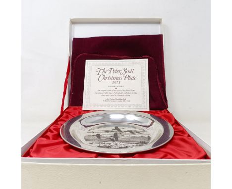 A Sir Peter Scott silver&nbsp;collectors Christmas plate, London 1973, 6.1 ozt, boxed with a certificate Provenance: Sold on 