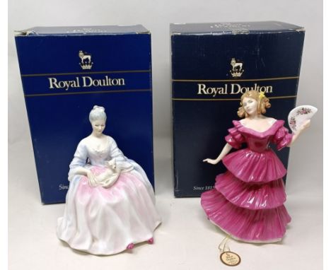 Five Royal Doulton figures, boxed, a canteen of cutlery, and assorted other items (3 boxes)