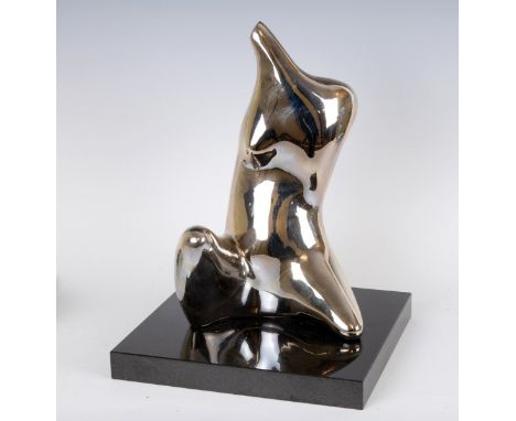 A late 20th century limited edition plated model of a female torso, numbered 1/7, on a polished slate base, 34 cm