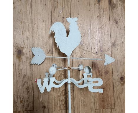 A weather vane, with a cockerel finial, a pair of heart shaped plant guides, and assorted other items (qty)