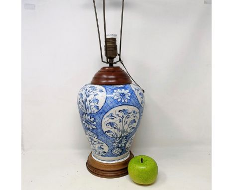 A Delft blue and white vase, converted to a lamp, 38 cm high