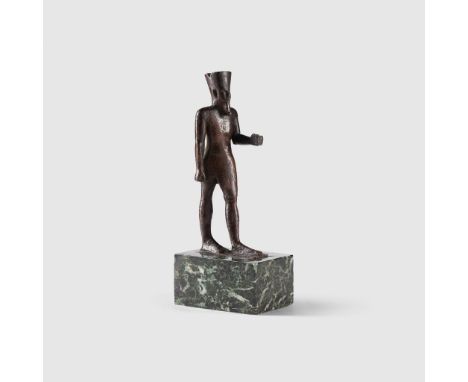 ANCIENT EGYPTIAN FIGURE OF AMUN EGYPT, LATE PERIOD, 664 - 332 B.C. cast bronze, the god depicted striding forward on his left