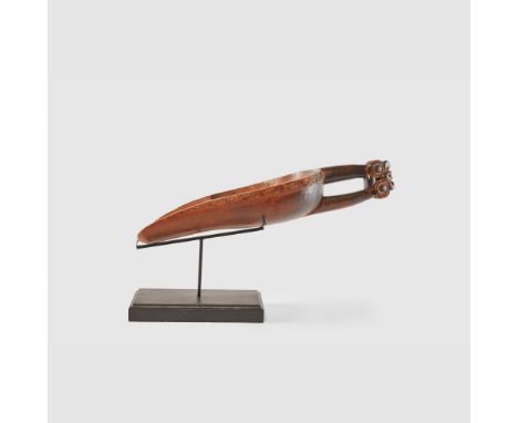 19TH CENTURY PROVENANCE MAORI BAILER, TIHERU ROTORUA, NEW ZEALAND carved wood, deep scoop, the upper border with incised scro