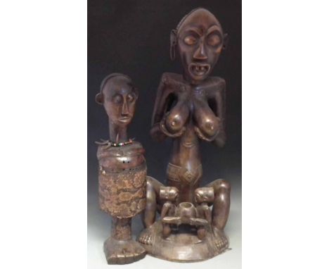 Large Congolese maternity figure, also a anthropomorphic reliquary box 102cm high     All lots in this Tribal and African Art