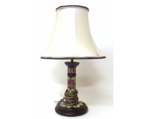 Moorcroft candlestick lamp with Moorcroft shade Condition report: see terms and conditions
