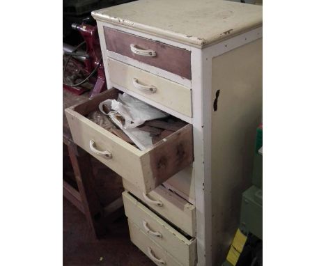 Painted 7 drawer chest containing tools & knobs etc Condition report: see terms and conditions